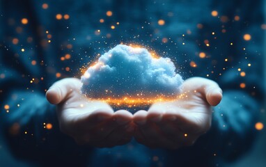 Aufkleber - Person gripping a virtual cloud, depicting the acceleration of digital transformation as businesses adopt cloud technology to enhance agility and operations