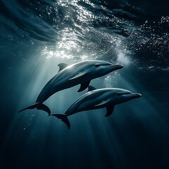 Captivating dolphins gliding through pristine ocean waters gracefully