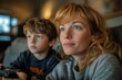 © Lens Lullabies - Young mom and son play video games, Generative AI