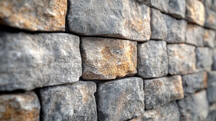 Close-up view of a textured stone wall with varying colors.