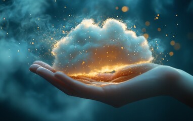 Leinwandbilder - Virtual cloud held in a persons hand, representing the rapid digital transformation and adoption of cloud solutions to streamline business operations
