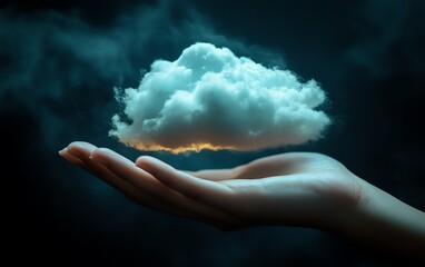 Leinwandbilder - Virtual cloud held in a persons hand, representing the rapid digital transformation and adoption of cloud solutions to streamline business operations