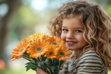 Wall Mural - happy mother's day! child son gives flowers for  mother on holiday, Generative AI