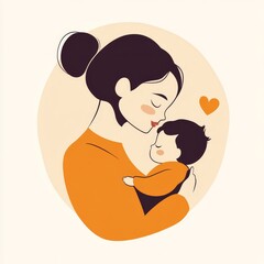 Wall Mural - adult woman holding her baby son with love to illustrate mother's day or motherhood minimalist  illustration, Generative AI