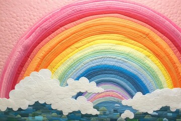 Poster - Pastel rainbow sky pattern quilt art.