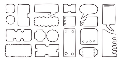 Wall Mural - set of outline text boxes, bubbles and hand drawn tickets. doodle design elements. vector illustrati