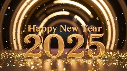 Wall Mural - happy new year 2025, new year 2025 glowing text , happy new year celebration, AI Generative