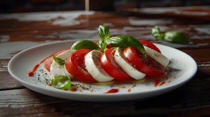 white round plate caprese salad