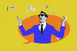 © deagreez - Composite creative art collage of happy man millionaire throw money income usd earnings profit success isolated on painted background