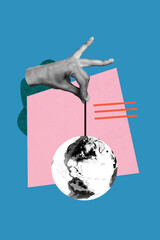 Wall Mural - vertical collage poster hand body fragment hold sphere planet world earth string continent ecology e