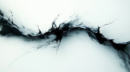 Fototapete - An abstract black and white design featuring flowing lines and splatters, evoking a sense of movement and fluidity.