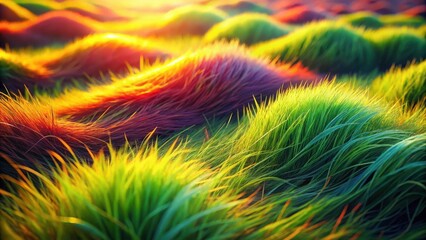 Wall Mural - cinematic grass flow with vibrant hues creating wavy patterns in artistic dance of nature