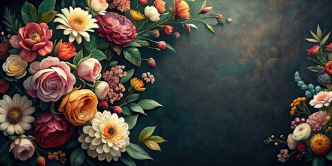 painting of flowers with dark background from bird eye view