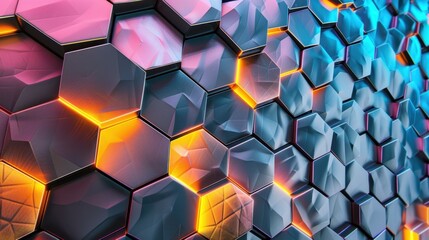 Sticker - Colorful Hexagonal Pattern with Glowing Elements