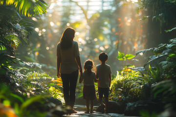 Canvas Print - A family enjoying a day at a botanical garden, exploring different plant species and enjoying nature.