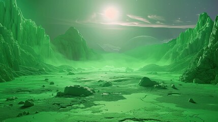 Poster - Ethereal Green Landscape Under Cosmic Light