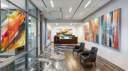 Poster - Modern Office Lobby with Colorful Abstract Art