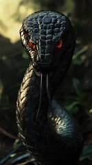 Poster - Close-Up of a Black Snake with Fangs and Intense Eyes