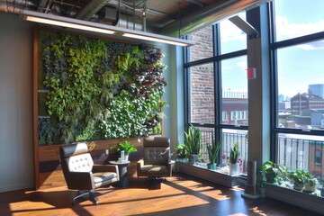 Poster - Modern Office with Green Wall and Natural Light