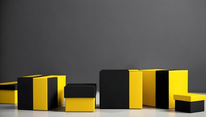 Sticker - Yellow and Black Cubes on Blurred Background with Copy Space