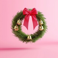 A 3D Christmas wreath isolated on a white background. An illustration of a 3D Christmas wreath.