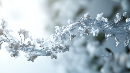 Aufkleber - A delicate arrangement of white flowers is intertwined with sheer lace, creating a soft and elegant display. The background features a gentle bokeh effect, enhancing the overall tranquility.