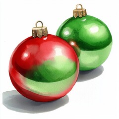 Isolated watercolor Christmas ornament, stock illustration.