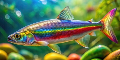 Sticker - Colorful Rainbow Smelt Fish Swimming in Clear Water with Natural Light and Vibrant Background Elements