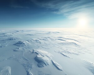 Wall Mural - A breathtaking aerial view of a snowy landscape under a clear sky, highlighting the serene beauty of winter scenery.