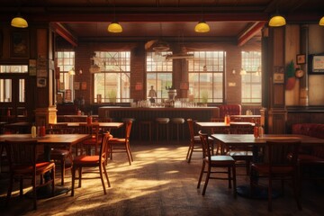 Canvas Print - Empty restaurant stage furniture table chair.