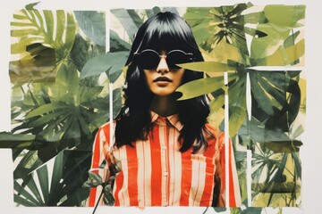 Sticker - Jungle border sunglasses portrait plant.