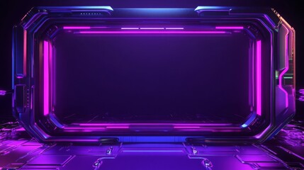 Aufkleber - A vibrant, futuristic digital screen surrounded by glowing neon lights, creating an atmospheric backdrop ideal for technology or gaming themes.