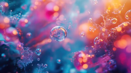 Wall Mural - Colorful bubbles in water. Submerged under the surface.