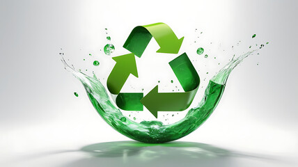 3D green recycling symbol on a white background, a recycling symbol. E-waste management, Green electronics,