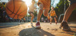 © filmanana - Children playing basketball outdoors on a sunny day  outdoor sports, teamwork, fitness, kids activity