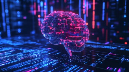 Poster - A vibrant digital brain illustration, showcasing intricate connections in a futuristic, data-rich environment.