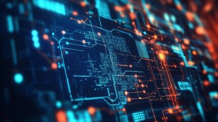 Aufkleber - A vibrant digital circuit board with glowing nodes and connections, illustrating advanced technology and data flow.