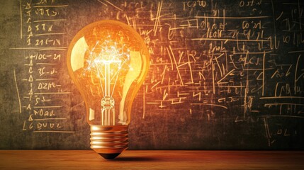 Poster - A glowing light bulb illuminates a chalkboard filled with mathematical equations and diagrams.