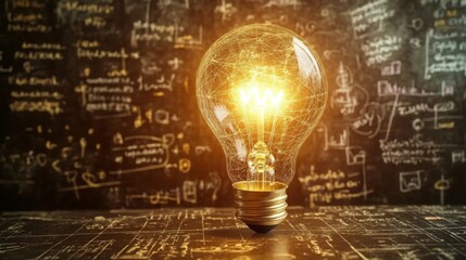 Aufkleber - A glowing light bulb illuminates a chalkboard filled with mathematical equations and scientific formulas.