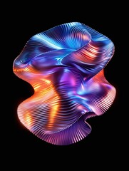 Sticker - Abstract wave design with vibrant colors creating a dynamic visual effect on a black background. A minimalist poster in metallic and chrome gradient style.