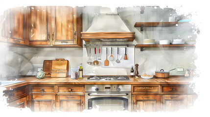 Wall Mural - Kitchen Cabinet furniture Background watercolor