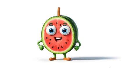 Wall Mural - Adorable cartoon representation of a cheerful ripe watermelon slice