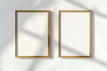 Wooden blank canvas poster mock up frames on the white wall