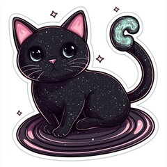 Wall Mural - Cute Black Cat Sitting on a Galaxy With a Galaxy Tail