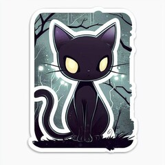 Poster - Black Cat Sitting in a Mystical Forest