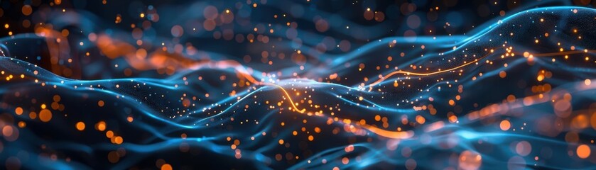 Aufkleber - Abstract wave pattern featuring vibrant blue and orange lights, perfect for technology and science-themed visuals.