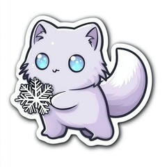 Sticker - Cute Cartoon Cat Holding a Snowflake