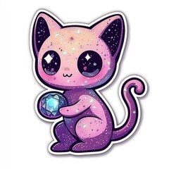 Poster - Adorable Cartoon Cat Holding a Gemstone