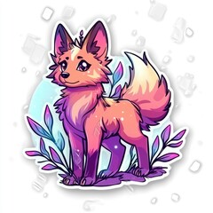 Canvas Print - Adorable Cartoon Fox with Purple and Pink Fur