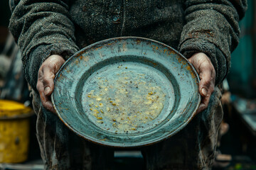 Canvas Print - A person struggling to eat, their plate untouched due to severe depression. Concept of loss of appetite.